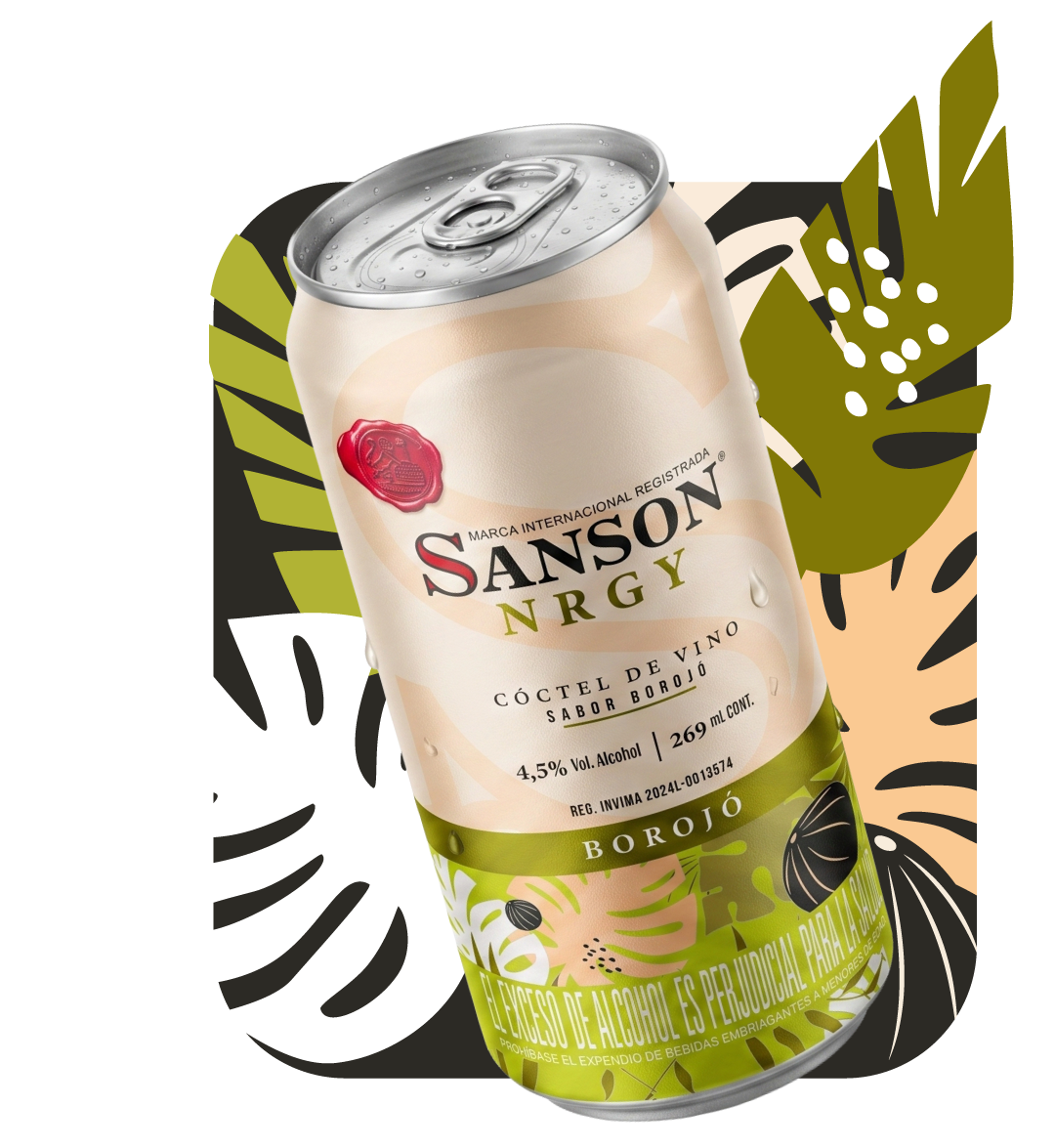 Lata SANSON NRGY, cóctel de vino sabor borojó