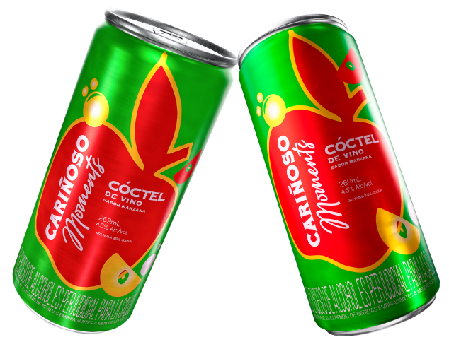 Dos latas de Cariñoso Moments, cóctel de vino sabor a manzana